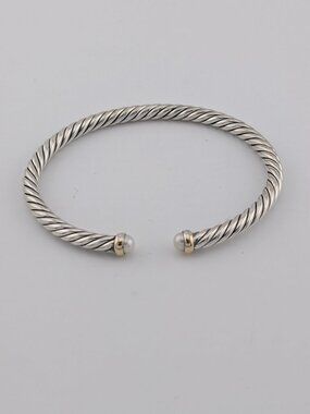 David Yurman 4mm Cable Flex Bracelet in Sterling Silver with Pearls and 14k Gold